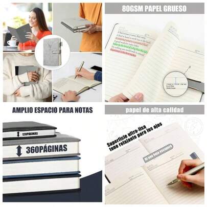 2 Piezas de Cuadernos A5 con Tapa Dura en, u200Bcuaderno pautadou200B, Adecuado Para Oficina, Material Escolar, Cuadernos De Horarios Personales. Pack de 2 unidades - Negro