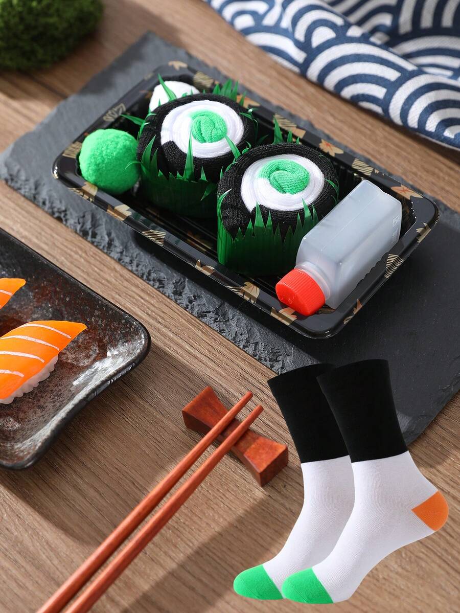 Vớ CREATOR SOCKS 1 đôi, thiết kế sushi nhiều màu sắc độc đáo, dài đến bắp chân, hộp quà tặng, vớ thể thao unisex mới mùa Thu/Đông 2025, thiết kế sáng tạo lấy cảm hứng từ ẩm thực, chất liệu vải dệt kim, dài, dày, mềm mại và thoải mái.