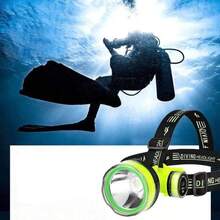 Lámpara de cabeza LED impermeable, linterna subacuática IPX8 impermeable recargable por USB, luz de buceo - Verde Lima - Ver 3