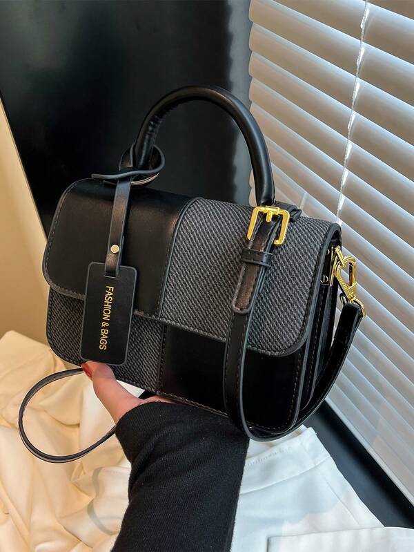 Fashionable Retro Color Block Women Handbag With Accessory