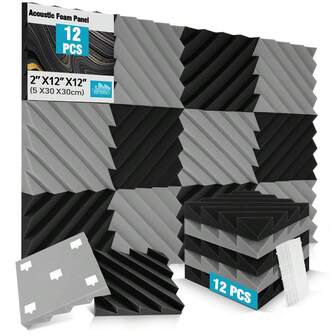  OLOEY 12-Pcs - 12 X 12 X 2-Inch Diamond Groove Acoustic Panels High-Density Wall Panels, Office Drum Room Music Room Noise Reduction Foam Decorative Panels