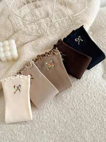 5 paia di calzini alla caviglia morbidi e caldi da donna, con fiori, pizzo, volant e fiocchi, foderati in pile