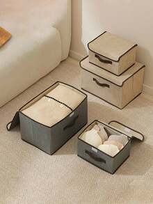 1/3 صندوق تخزين قابل للطي محمول، مناسب لتخزين الملابس والأغراض المنزلية والوجبات الخفيفة، تصميم قسم ثنائي الاستخدام، صندوق تخزين متعدد الوظائف ذو سعة كبيرة