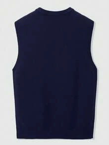 GRDR Men's Solid Color V-Neck Elegant Fashion Knitted Vest, Autumn/Winter - Navy Blue - View 3