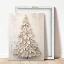 1pc, Canvas Wall Art, Framed Wall Decor, Christmas Art, Vintage White Painting Christmas Tree Mural, Christmas Wall Decor, Holiday Decor, Retro Art, Christmas Tree Ornament, Suitable For Home Decor, Living Room And Bedroom, Holiday Party Decorations, Happy New Year, Ideal Christmas And New Year Gift, Ready To Hang.