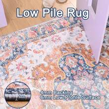 Vintage Floral Low Pile Rug - Machine Washable Foldable Carpet, Soft Non-Slip Area Rugs For Living Room, Bedroom & Dining Room - Màu xanh lam - Xem 4