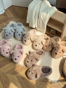 Niebieskie, pluszowe kapcie EVA z motywem misia z kreskówki, słodkie zwierzątka, grube, puszyste, zimowe kapcie do użytku wewnątrz i na zewnątrz