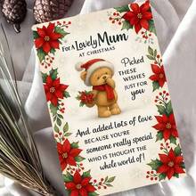 1pc Christmas Card For Mom - Cute Teddy Bear & Floral Wishes With Poinsettias & Holly, Heartfelt Message From Son Or Daughter, Special Gift For Mother - Red & Green Holiday Greeting Card With Golden Bow & Snowflakes, Sentimental Keepsake For Mum, Festive Bear Design With Red Poinsettias & Green Foliage, Perfect For Christmas Celebrations,