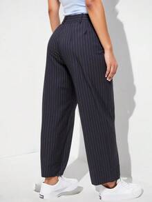 pantalon para mujer dama vestir elegante rallas rayas  pinzas importado gran calidad - Negro - Ver 2