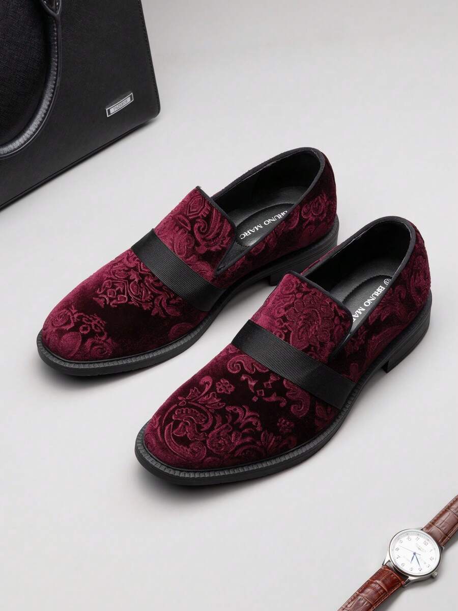 Men Dress Tuxedo Shoe Slip-On Classic Patent Leather Loafers For Formal Events And Special Occasions Christmas Style - 酒紅色 - 查看 1