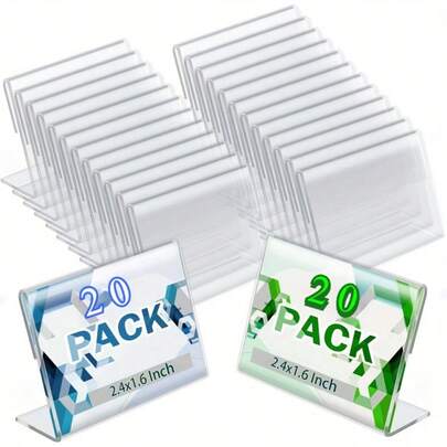 20 Pieces Of Transparent L-Shaped Acrylic Price Tag Display Stand - Hot Bending And Tilting Design, Suitable For Retail Store Product Display, E-Commerce Product Display, Durable Plastic Material With Rounded Corners (No Sharp Edges) - Easy To OEM Installation, Stable Base, Suitable For Desktop, Shelves, Counters, Boutique Displays, A Must For Store Owners
