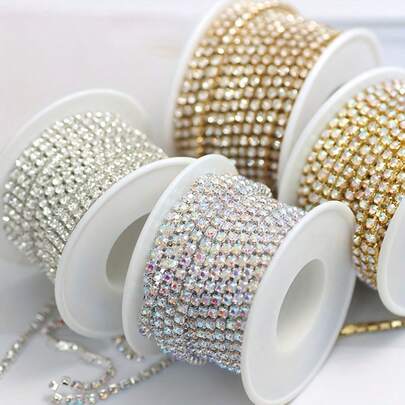 1/2/4mm Shiny Crystal Rhinestone Chain - Glass Beaded Trim, Suitable For DIY Jewelry Making, Sewing, Crafts, Scrapbooking, Fashion Accessories - Great For Dresses, Shoes, Bags, Hats, Gift Wrapping And Party Decorations - Sparkling Rhinestone Appliques For Sewing And Craft Projects