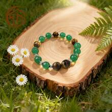 Zhenwei xina 1 pieza Pulsera de cuentas de piedras preciosas naturales de 10 mm de ojo de tigre y aventurina verde, regalo de riqueza y protección para papá y esposo