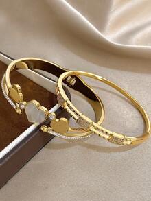 Pulsera elegante de brazalete con diamantes de imitación con forma de corazón para mujeres, pulsera cuadrada de acero inoxidable dorado para uso diario, fiestas, joyería, regalos de Halloween y Navidad