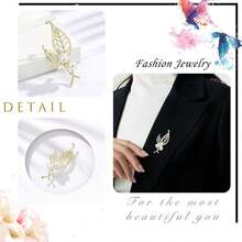 Broche de hoja con perla y rhinestone, broche de hoja hueco dorado con zirconia cúbica, broche de corsage con perla y cristal, pasador de solapa, accesorio para bufanda, chal y ropa, joyería para mujeres y niñas, regalo de Navidad