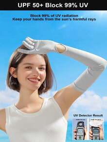 1pc New Style Women's Long Sun Protection Gloves For Summer. These Ice - Silk Arm Sleeves Can Block Ultraviolet Rays. They Are Suitable For Cycling And Driving, With Anti - Slip And Touch - Screen Functions. They Are Extra - Long To Cover The Arms And Perfect For Outdoor Use