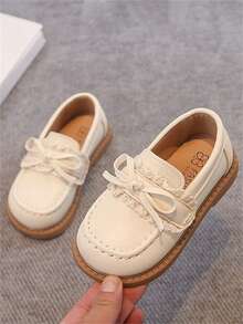 1 Pair Beige Bow Decor Cute & Fashionable Pearl Design Soft Bottom Non-Slip Flat Baby/Toddler Shoes, Suitable For Spring, Summer, Autumn And Winter - Beige - View 8