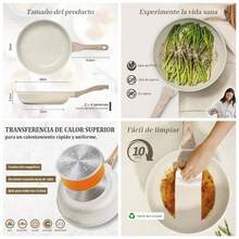 Sartenes Antiadherentes, Sartn de Chef de Granito con Revestimiento Fcil Limpieza, Bateria de Cocina Libre de PFOA, Sartn para Estufa de Induccin Blanco, 24CM - Blanco + 28CM - Ver 1