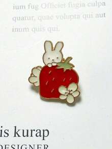 1pc Fashionable Lovely Zinc Alloy Drop Oil Strawberry Rabbit Clothing Accessory Brooch - Red and White - View 1