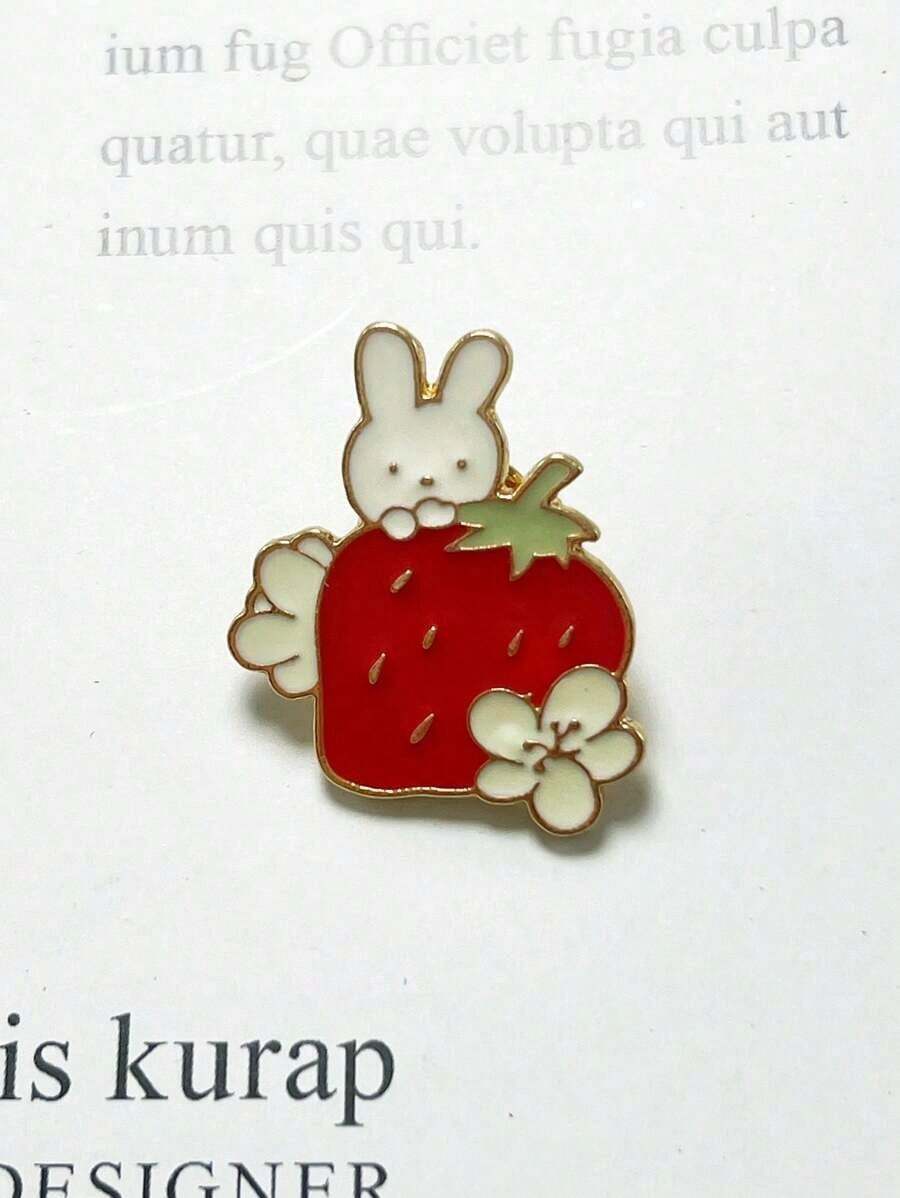 1pc Fashionable Lovely Zinc Alloy Drop Oil Strawberry Rabbit Clothing Accessory Brooch - Red and White - View 1