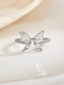 1 Peça Anel Aberto com Design de Borboleta Incrustado de Zircônia Cúbica em Cobre, Design Delicado e Vívido, Pertence ao Estilo de Joias Fresco e da Moda, Adequado para Embelezamento do Visual Diário