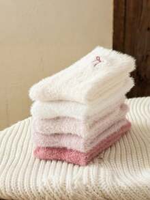 5 perechi de șosete pentru fete, șosete pufoase cu blană artificială, groase și călduroase, șosete drăguțe de pluș până la jumătatea gambei, dulci și confortabile pentru iarnă, confortabile și moi pentru pijamale