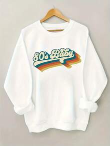 Talla Grande - Sudadera de Cuello Redondo con Estampado de los 80 - Blanco - Ver 1