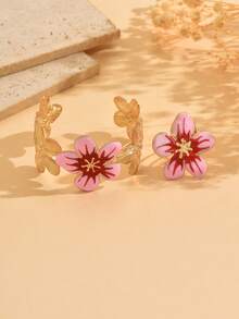 2pcs/Set Fashionable & Elegant Oil Drop Flower Adjustable Bangle & Ring Set, Sweet & Fresh Jewelry Accessories Suitable For Daily Wear, Dates, Vacations, Parties, Also Makes A Great Gift