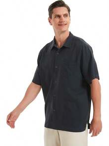 Men's Silk Button Down Shirts Short Sleeve Casual Tropical Holiday Hawaiian Shirtshalloween - Charcoal Grey - View 9
