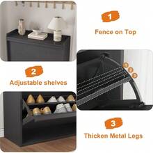 ShiningLove 2/3/4 Flip-Drawer Shoe Cabinet – Wall-Mounted Hidden Storage Organizer W/ Adjustable Shelves, Waterproof MDF For Entryway/Hallway, Holds 8-20 Pairs (Grey/Brown/White/Black) - Tủ 3 ngăn kéo màu đen - Xem 7