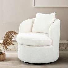LEVEDE Round Swivel Chair For Living Room Comfortable Round Sofa Chair Swivel With Boucle Fabric Includes A Cozy Lumbar Pillow Swivel Barrel Chair 70cm X 78cm X 72cm Beige