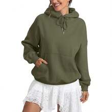 Women Fleece Hoodies With Pocket Oversized Hooded Sweatshirts  Pullover Long Sleeve Top Fall Outfits - Army Green - View 3
