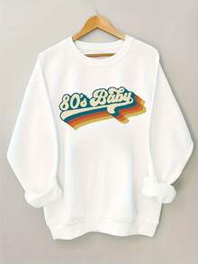Talla Grande - Sudadera de Cuello Redondo con Estampado de los 80 - Blanco - Ver 6