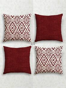 4件組現代時尚幾何風格靠墊套，幾何線條裝飾抱枕套，隱藏式拉鍊開口，可機洗，極簡時尚線條圖案，適用於家居裝飾、沙發客廳臥室靠墊套、汽車戶外靠墊套裝飾，不含枕芯 - 紅色 - 查看 14