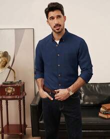 Men's Oxford Button Down Shirt Long Sleeve Regular Fit Business Casual Dress Shirts With Chest Pockethalloween - 白色 - 查看 7