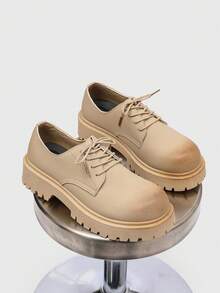 Zapatos Derby de punta redonda estilo retro británico para hombres, suela gruesa elevadora, botas de trabajo de alta gama y de caña baja