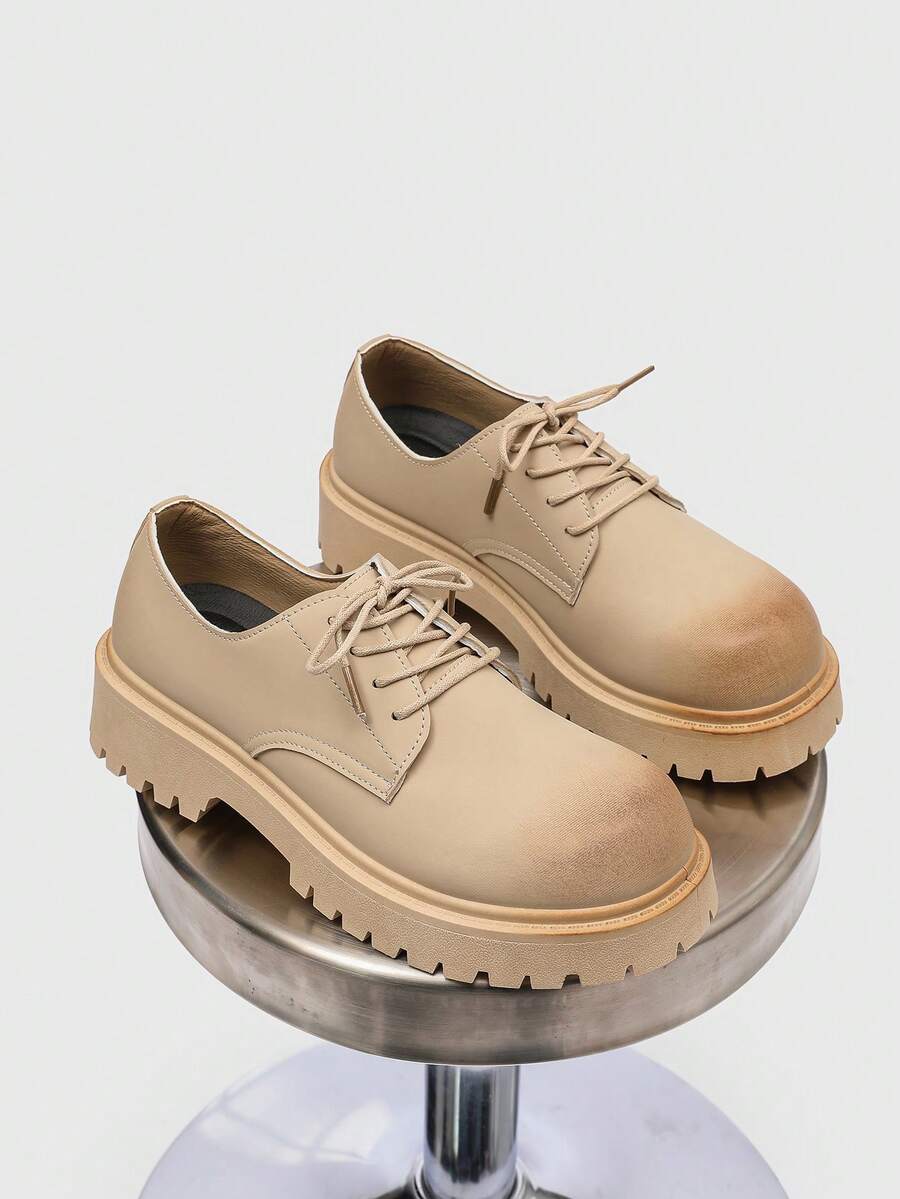 Zapatos Derby de punta redonda estilo retro británico para hombres, suela gruesa elevadora, botas de trabajo de alta gama y de caña baja