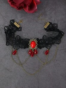 1pc Vintage Gothic Style Lace Arm Chain, Teardrop Tassel Multilayer Bracelet Arm Cuff, Suitable For Women's Daily Wear, Wedding, Party, Halloween Costume