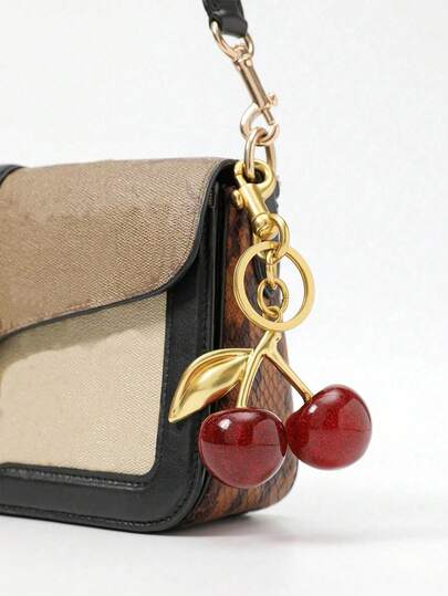 1pc Cherry Pendant, New Big Cherry Shape Crystal Pendant Key Chain, Sparkling Cherry Keyring Charm With Clip, Shiny Resin And Metal Materials, For Women Wallet And Bag Car Accessories Bag Charm School Cute Goth Y2k