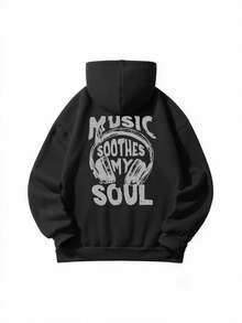 女士秋冬新款简约时尚耳机印花休闲百搭卫衣（黑色） - 黑色 - 查看 8