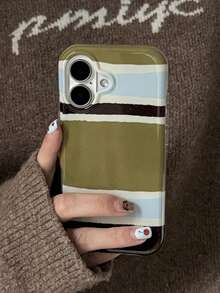 Retro Dark Green Striped Shockproof Bumper Back Phone Case Compatible With IPhone 17 Pro Max 17 Pro 17 Air 16 15 14 13 12 Pro Max 14 15 16 Plus 11 17 Minimalist Style Cases Cover For Women - Stripe - View 4