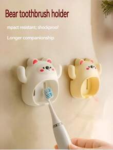 2个装小熊牙刷架，牙刷收纳架，牙刷整理器，免钻孔牙刷架 - 彩色 - 查看 3