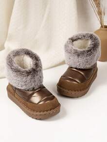 1 paire de bottes de neige courtes à bout rond casual pour enfants, confortables et chaudes pour l'extérieur en hiver