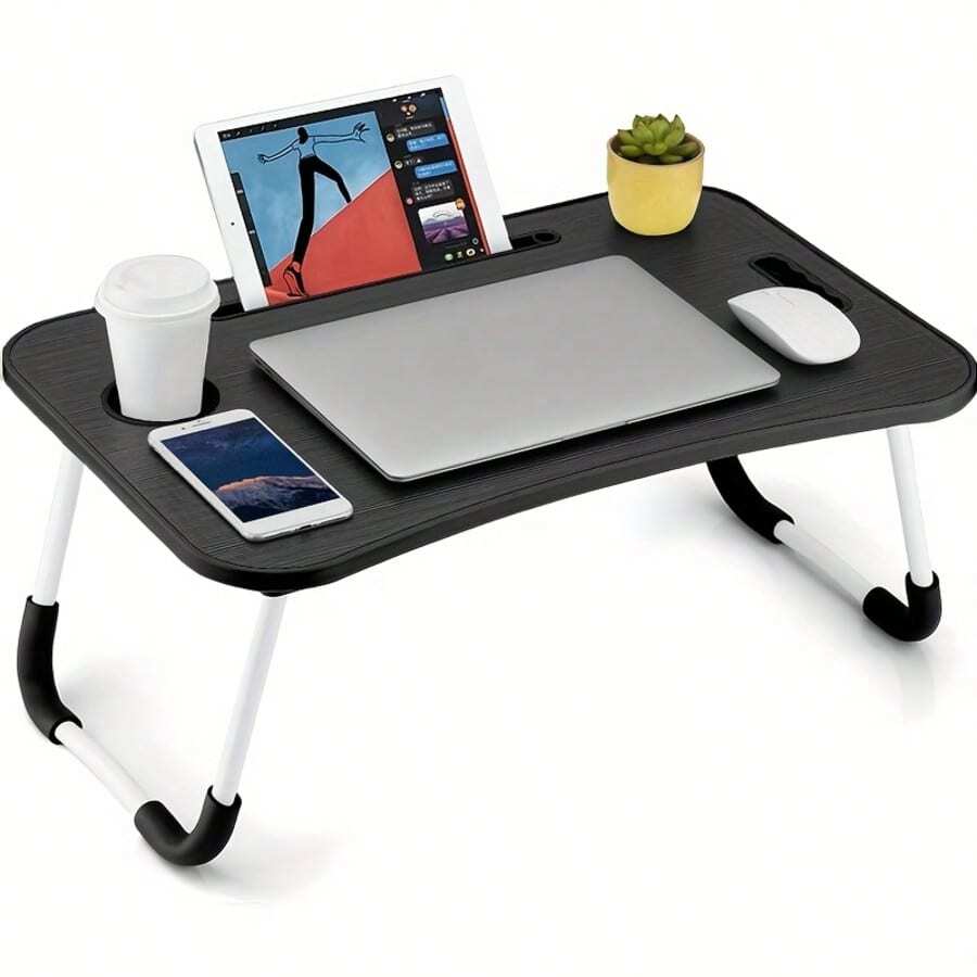 Portable Laptop Desk - Foldable Table Computer Desk - With Cup Holder And Drawer - Suitable For Use On Beds Sofas Or Floors - màu đen - Xem 1