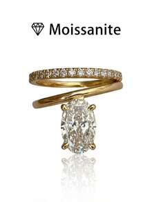 1pc Women's Wedding Ring, Double Hoop Semi-Pave Ring, 3.8g 925 Sterling Silver, 2ct Moissanite, Bohemian Palace Style, Engagement, Wedding, Anniversary, Valentine's Day Gift, Comes With Moissanite Certificate And Deluxe Gift Box