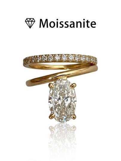 1 st vigselring för kvinnor, dubbel båge halvpanerad ring, 3,8 g 925 sterlingsilver, 2 karat moissanit, bohemisk palatsstil, förlovnings-, bröllops-, jubileums-, alla hjärtans dag-present, levereras med moissanitcertifikat och lyxig presentask