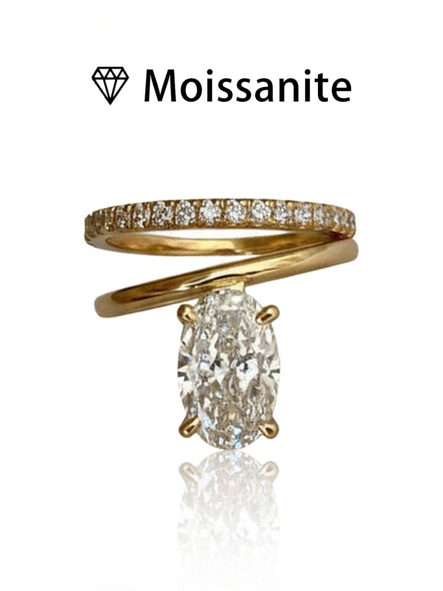 1pc Women's Wedding Ring, Double Hoop Semi-Pave Ring, 3.8g 925 Sterling Silver, 2ct Moissanite, Bohemian Palace Style, Engagement, Wedding, Anniversary, Valentine's Day Gift, Comes With Moissanite Certificate And Deluxe Gift Box