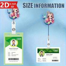 بكرة شارة أكريليك مسطحة 2D بشكل حورية البحر - حامل بطاقة هوية قابل للسحب مع سلسلة معدنية قابلة للتمديد 2D لامعة، مناسبة للمكتب والمستشفى والمدرسة والاستخدام الخارجي. مثالية كإكسسوار زخرفي أو هدية للموظفين/الممرضات/المعلمين/المتطوعين في ملابس العمل | هدية عيد