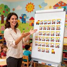 28张阿拉伯字母闪卡，可擦写火车拼图卡，DIY书写练习卡，蒙特梭利学习工具，课堂教学用品，学生文具，互动教育，返校必备，节日礼物 - 彩色 - 查看 12