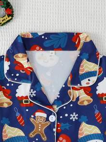 2 件套女孩和青少年休闲卡通圣诞老人印花翻领长袖开衫和裤子睡衣套装，阻燃，适合所有季节和圣诞节